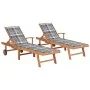 Sun loungers 2 pcs solid teak wood with gray checkered cushion by vidaXL, Loungers - Ref: Foro24-3073200, Price: 588,81 €, Di...