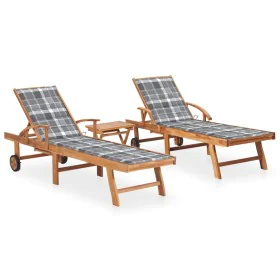 Tumbonas con mesa y cojín 2 unidades madera maciza de teca de vidaXL, Tumbonas - Ref: Foro24-3073185, Precio: 605,77 €, Descu...