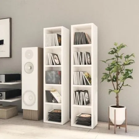 CD-Regal 2 Stk. Weiß glänzendes Sperrholz 21x16x93,5 cm von vidaXL, CD- und DVD-Speicher - Ref: Foro24-802702, Preis: 46,04 €...