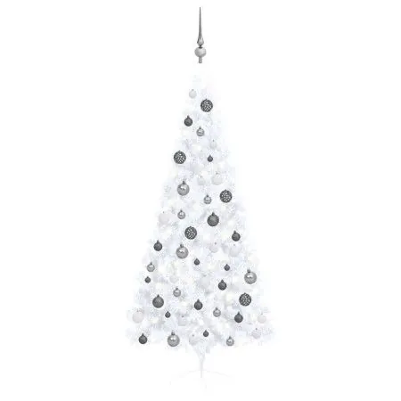 Medio árbol de Navidad con luces y bolas blanco 180 cm de vidaXL, Arboles de navidad - Ref: Foro24-3077656, Precio: 58,18 €, ...