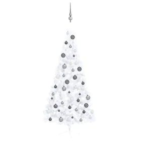 Medio árbol de Navidad con luces y bolas blanco 120 cm de vidaXL, Arboles de navidad - Ref: Foro24-3077657, Precio: 69,39 €, ...