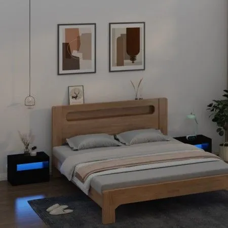 Mesitas de noche con luces LED 2 uds negro 60x35x40 cm de vidaXL, Mesitas de noche - Ref: Foro24-3080735, Precio: 130,00 €, D...