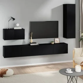 Black plywood 4-piece TV furniture set by vidaXL, TV Furniture - Ref: Foro24-3114327, Price: 182,36 €, Discount: %