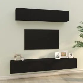 Set de muebles para TV 4 piezas madera contrachapada negro de vidaXL, Muebles TV - Ref: Foro24-3114535, Precio: 181,23 €, Des...