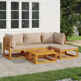 Garden furniture set 5 pieces solid wood and taupe gray cushions by vidaXL, Garden sets - Ref: Foro24-3155248, Price: 486,89 ...