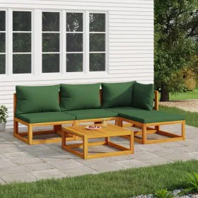 Garden furniture set 5 pieces solid wood and green cushions by vidaXL, Garden sets - Ref: Foro24-3155309, Price: 451,31 €, Di...