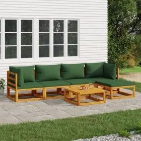Garden furniture set 6 pieces solid wood and green cushions by vidaXL, Garden sets - Ref: Foro24-3155312, Price: 559,61 €, Di...