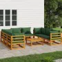 Juego muebles de jardín 9 piezas madera maciza y cojines verdes de vidaXL, Conjuntos de jardín - Ref: Foro24-3155318, Precio:...