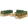 Juego muebles de jardín 9 piezas madera maciza y cojines verdes de vidaXL, Conjuntos de jardín - Ref: Foro24-3155318, Precio:...