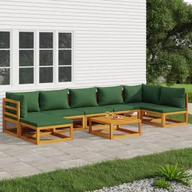 Gartenmöbel-Set 8-teilig aus Massivholz mit grünen Kissen von vidaXL, Gartensets - Ref: Foro24-3155337, Preis: 830,23 €, Raba...