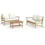 Set de muebles de jardín 3 piezas bambú y cojines blanco crema de vidaXL, Conjuntos de jardín - Ref: Foro24-3156473, Precio: ...