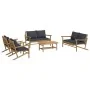 Set de muebles de jardín 5 piezas bambú con cojines gris oscuro de vidaXL, Conjuntos de jardín - Ref: Foro24-3156474, Precio:...