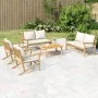 Set de muebles de jardín 5 piezas bambú y cojines blanco crema de vidaXL, Conjuntos de jardín - Ref: Foro24-3156475, Precio: ...