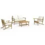 Set de muebles de jardín 4 piezas bambú y cojines blanco crema de vidaXL, Conjuntos de jardín - Ref: Foro24-3156471, Precio: ...