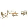 Set de muebles de jardín 4 piezas bambú y cojines blanco crema de vidaXL, Conjuntos de jardín - Ref: Foro24-3156471, Precio: ...