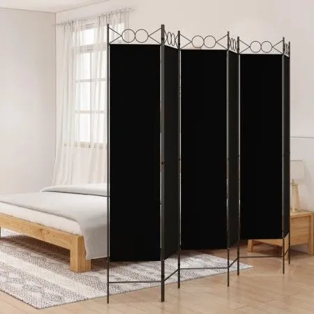 Biombo divisor de 6 paneles de tela negro 240x200 cm de vidaXL, Divisores de ambientes - Ref: Foro24-350161, Precio: 61,94 €,...