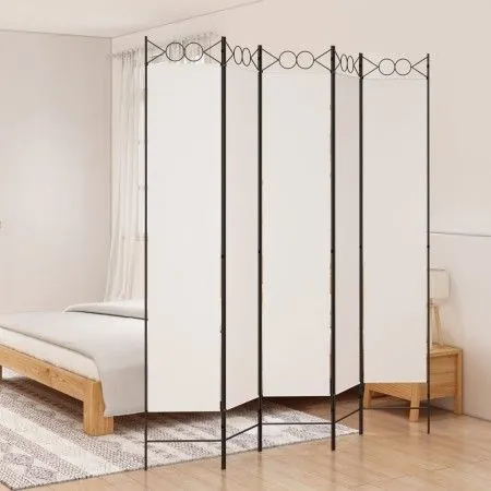 Biombo divisor de 5 paneles de tela blanco 200x220 cm de vidaXL, Divisores de ambientes - Ref: Foro24-350170, Precio: 57,57 €...