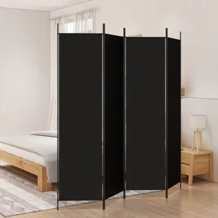 Divider screen with 4 black fabric panels 200x200 cm by vidaXL, Room dividers - Ref: Foro24-350185, Price: 36,14 €, Discount: %