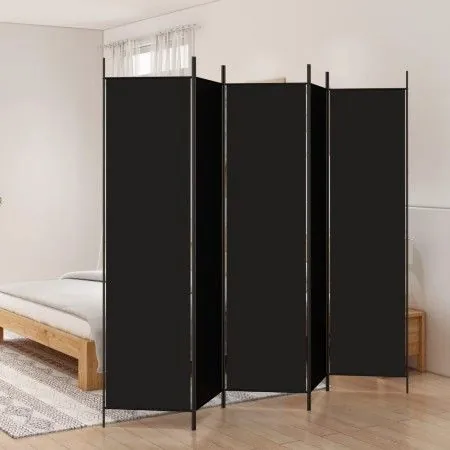 Biombo divisor de 5 paneles de tela negro 250x200 cm de vidaXL, Divisores de ambientes - Ref: Foro24-350189, Precio: 39,87 €,...