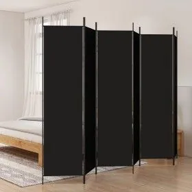 Biombo divisor de 6 paneles de tela negro 300x200 cm de vidaXL, Divisores de ambientes - Ref: Foro24-350193, Precio: 47,06 €,...