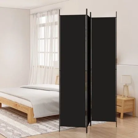 Biombo divisor de 3 paneles de tela negro 150x220 cm de vidaXL, Divisores de ambientes - Ref: Foro24-350197, Precio: 33,58 €,...