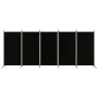 Biombo divisor de 5 paneles de tela negro 433x180 cm de vidaXL, Divisores de ambientes - Ref: Foro24-350269, Precio: 59,63 €,...