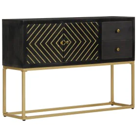 Aparador de madera maciza de mango negro y dorado 110x30x75 cm de vidaXL, Aparadores - Ref: Foro24-353912, Precio: 232,33 €, ...