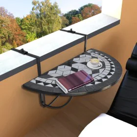 Mesa de balcón colgante mosaico negro y blanco de vidaXL, Mesas de jardín - Ref: Foro24-41125, Precio: 78,25 €, Descuento: %