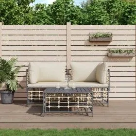 Gartenmöbel-Set 3-teilig anthrazitfarbene PE-Rattankissen von vidaXL, Outdoor-Sofas - Ref: Foro24-3186692, Preis: 241,25 €, R...