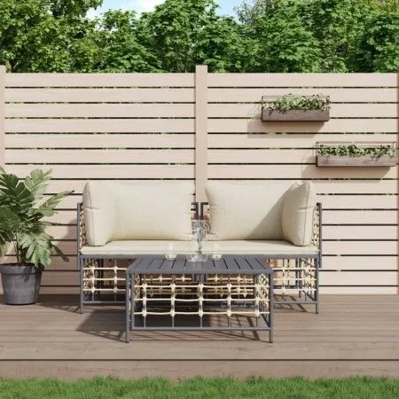 Gartenmöbel-Set 3-teilig anthrazitfarbene PE-Rattankissen von vidaXL, Outdoor-Sofas - Ref: Foro24-3186692, Preis: 241,25 €, R...