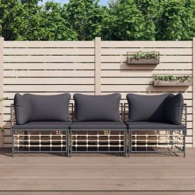 Juego de muebles de jardín 3 pzas cojines antracita ratán PE de vidaXL, Sofás de exterior - Ref: Foro24-3186695, Precio: 250,...