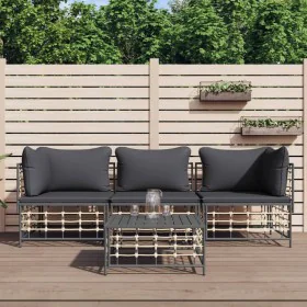 Garden furniture set 4 pieces and anthracite PE rattan cushions by vidaXL, Outdoor sofas - Ref: Foro24-3186697, Price: 315,68...