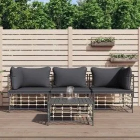 Gartenmöbel-Set 4-teilig und anthrazitfarbene PE-Rattan-Kissen von vidaXL, Outdoor-Sofas - Ref: Foro24-3186697, Preis: 315,68...