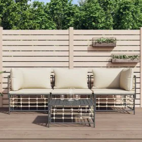 Garden furniture set 4 pieces and anthracite PE rattan cushions by vidaXL, Outdoor sofas - Ref: Foro24-3186696, Price: 319,31...