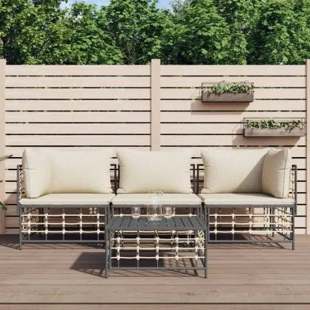 Garden furniture set 4 pieces and anthracite PE rattan cushions by vidaXL, Outdoor sofas - Ref: Foro24-3186696, Price: 319,31...