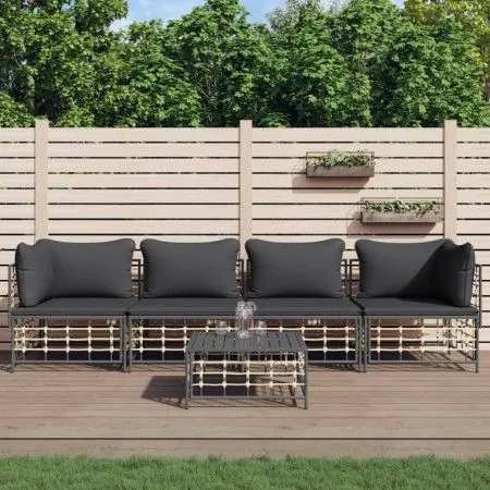 5-piece garden furniture set and anthracite PE rattan cushions by vidaXL, Outdoor sofas - Ref: Foro24-3186701, Price: 392,50 ...