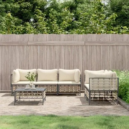 Juego de muebles de jardín 6 pzas y cojines ratán PE antracita de vidaXL, Sofás de exterior - Ref: Foro24-3186704, Precio: 50...