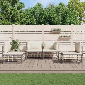 Juego de muebles de jardín 4 pzas y cojines ratán PE antracita de vidaXL, Sofás de exterior - Ref: Foro24-3186712, Precio: 32...