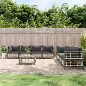Juego de muebles de jardín 9 pzas y cojines ratán PE antracita de vidaXL, Sofás de exterior - Ref: Foro24-3186709, Precio: 76...
