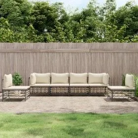 Gartenmöbel-Set 6-teilig und anthrazitfarbene PE-Rattan-Kissen von vidaXL, Outdoor-Sofas - Ref: Foro24-3186720, Preis: 499,34...