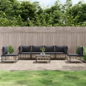 7-teiliges Gartenmöbel-Set und Kissen aus PE-Rattan, anthrazitgrau von vidaXL, Outdoor-Sofas - Ref: Foro24-3186723, Preis: 54...