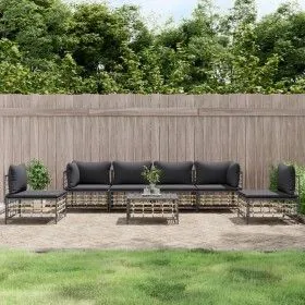 Set muebles de jardín 7 pzas y cojines ratán PE gris antracita de vidaXL, Sofás de exterior - Ref: Foro24-3186723, Precio: 54...