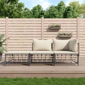 Garden furniture set 3 pieces anthracite PE rattan cushions by vidaXL, Outdoor sofas - Ref: Foro24-3186724, Price: 220,83 €, ...