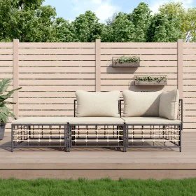 Juego de muebles de jardín 3 pzas cojines antracita ratán PE de vidaXL, Sofás de exterior - Ref: Foro24-3186724, Precio: 220,...