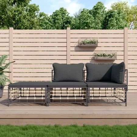 Garden furniture set 3 pieces anthracite PE rattan cushions by vidaXL, Outdoor sofas - Ref: Foro24-3186725, Price: 219,09 €, ...