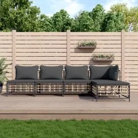 Gartenmöbel-Set 5-teilig mit Kissen Anthrazit PE-Rattan von vidaXL, Outdoor-Sofas - Ref: Foro24-3186735, Preis: 368,40 €, Rab...