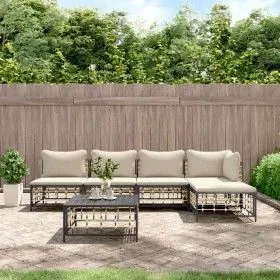 Gartenmöbel-Set 6-teilig anthrazitfarbene Kissen PE-Rattan von vidaXL, Outdoor-Sofas - Ref: Foro24-3186736, Preis: 443,03 €, ...