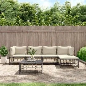 Gartenmöbel-Set 6-teilig anthrazitfarbene Kissen PE-Rattan von vidaXL, Outdoor-Sofas - Ref: Foro24-3186744, Preis: 456,42 €, ...