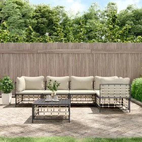 Gartenmöbel-Set 6-teilig anthrazitfarbene Kissen PE-Rattan von vidaXL, Outdoor-Sofas - Ref: Foro24-3186752, Preis: 489,28 €, ...