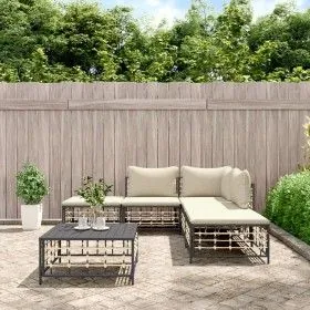 Gartenmöbel-Set 6-teilig anthrazitfarbene Kissen PE-Rattan von vidaXL, Outdoor-Sofas - Ref: Foro24-3186758, Preis: 423,14 €, ...
